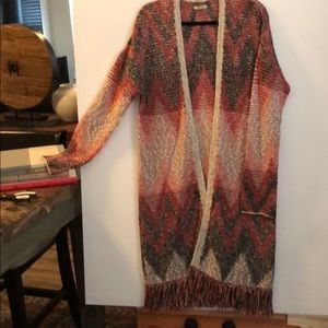 Lucky Brand Extra Long Fringed Sweater Large